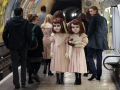 EDITORIAL USE ONLY:  Two life-size Victorian style dolls shocked Londoners this morning as the creepy pair popped up at commuter hotspots across the capital to mark the launch of the world’s first psychological theme park ride created by Derren Brown, coming to Thorpe Park Resort in 2016. Matt Alexander/ PA Wire Photo  Issue date: Thursday December 3, 2015. The incredibly realistic 4ft 7” high ‘living dolls’ were played by two modelswho each spent over three hours being transformed by a top team of stylists, costume designers, make-up artists and dressers. The dolls were spotted at numerous venues in London including Charing Cross Tube Station, Oxford Street and Regent Street where they were seen carrying dolls and pushing an empty 1900’s style pram. Visitors to the ‘themed’ experience at Thorpe Park Resort in 2016 will embark on a 13 minute journey, making the one-of-a-kind attraction a totally unique theme park experience.